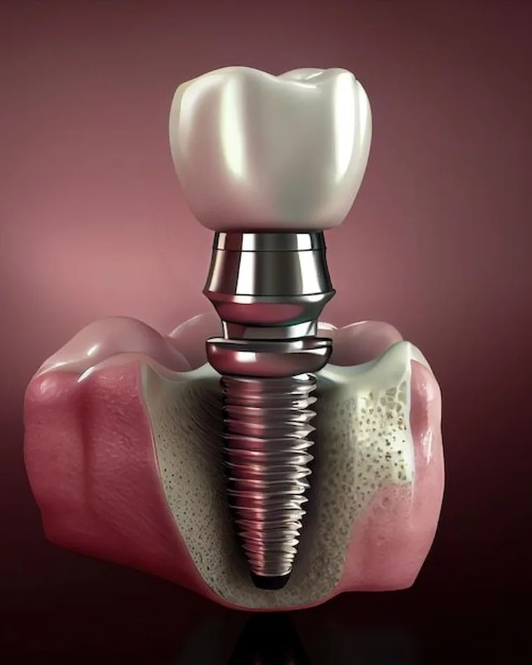 Modelo tridimensional de implante dentário instalado no osso maxilar